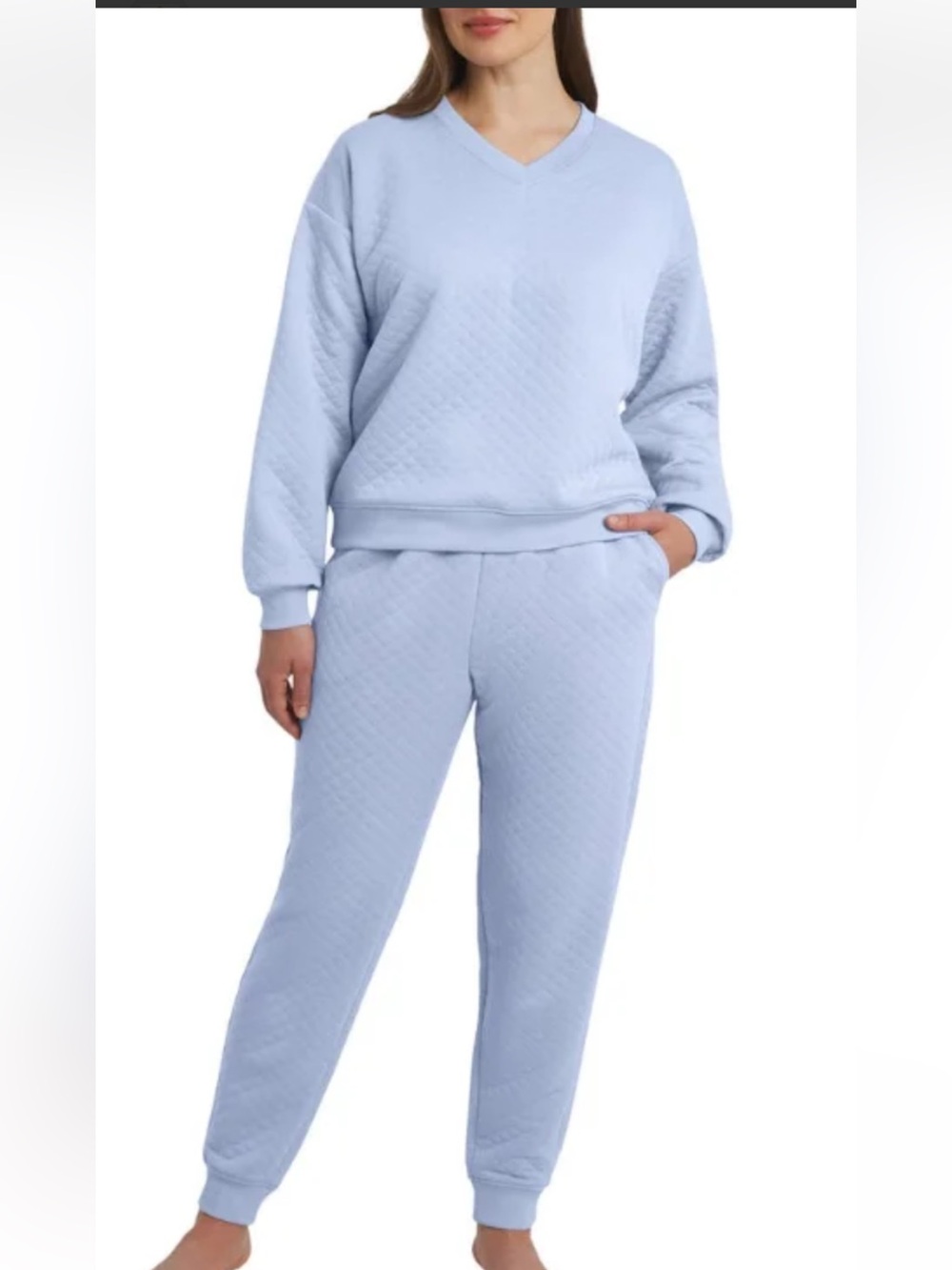 Lands End Women's Quilted 2-Piece Lounge Set, Light Blue ,Sz. Med.